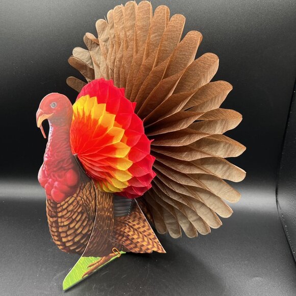 Vintage New Thanksgiving 13" Honeycomb Turkey Centerpiece Decoration Fall Decor - Picture 6 of 8